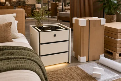 Bedside pedestal displayed with delivery protection for South African stores