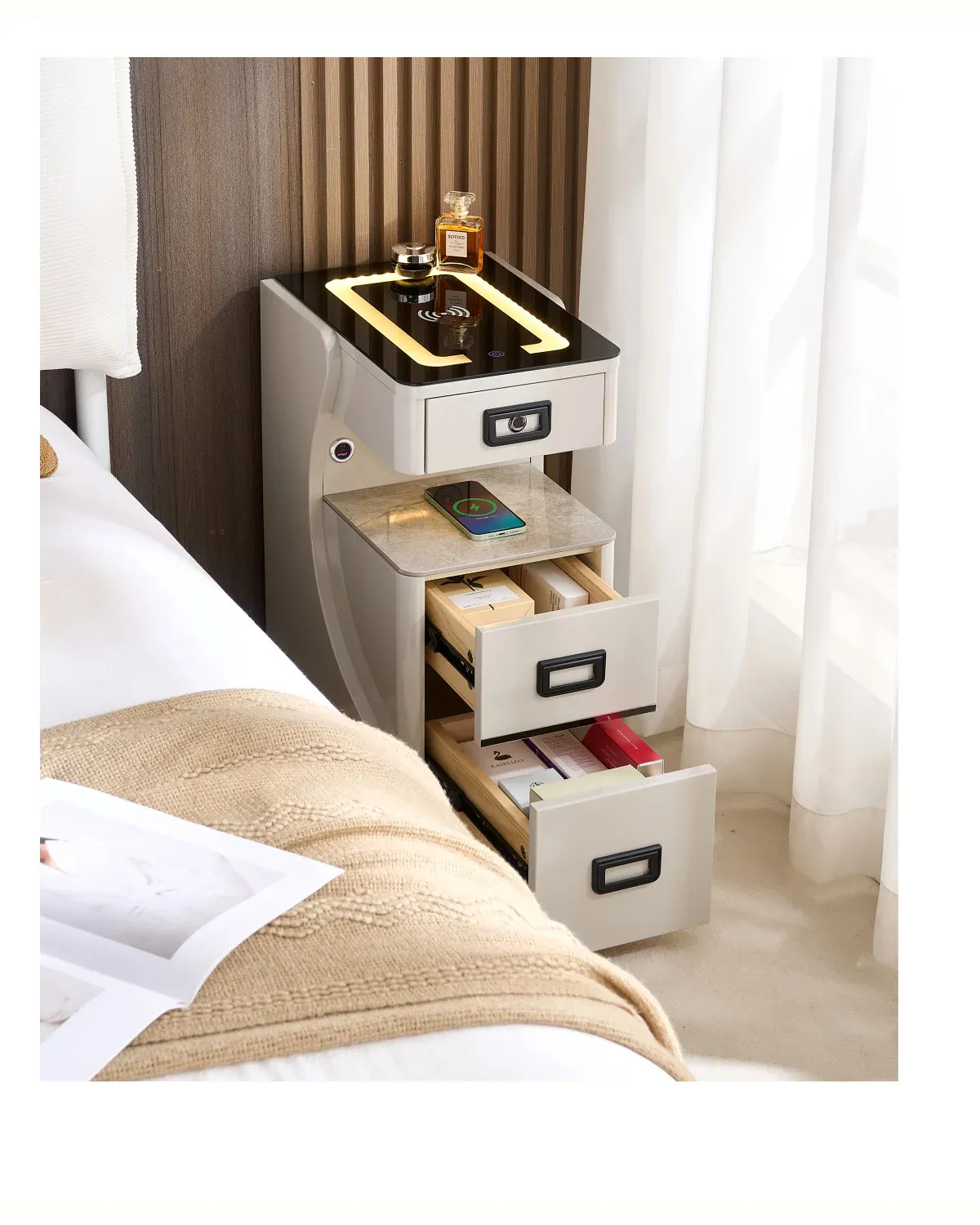 30 cm narrow smart bedside pedestal