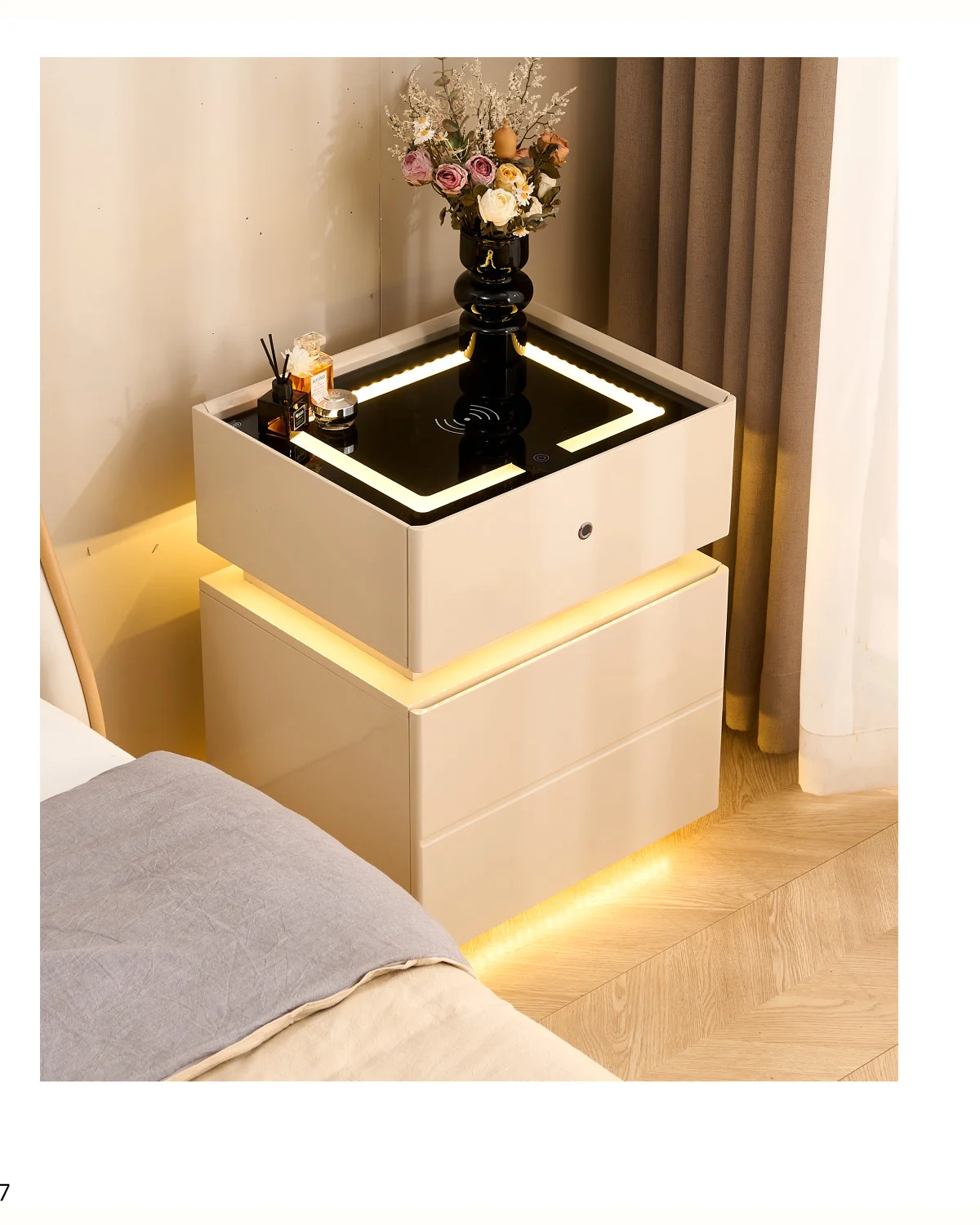 Two-drawer smart pedestal with light strip